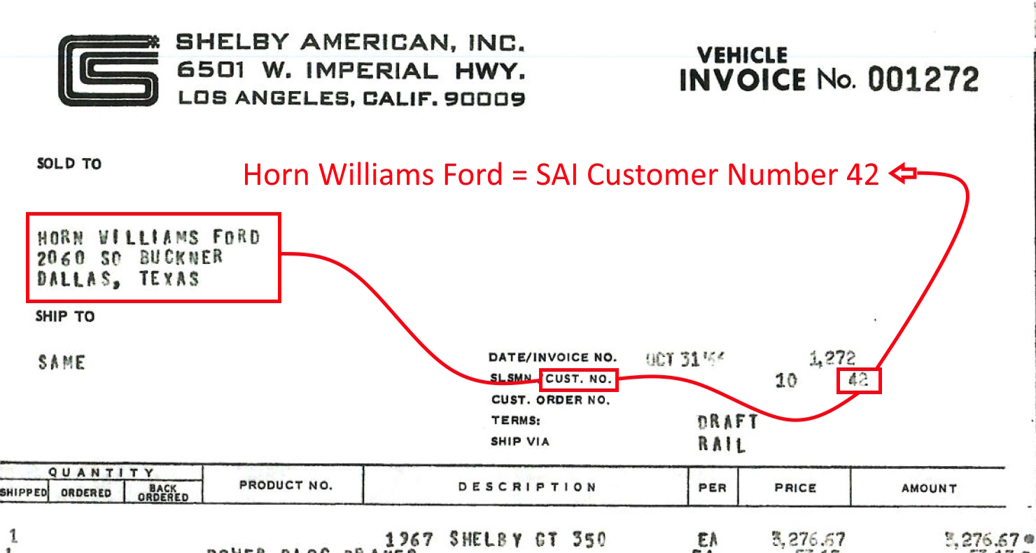 1967 Shelby GT Invoice with Numeric Customer Number