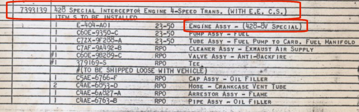 1967 Shelby GT 500 SVO excerpt. The engine is called a 428-8V Special Intercetptor