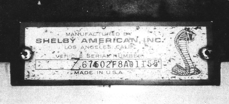 1967 Shelby GT 500 with misstamped VIN plate (Engine Code)