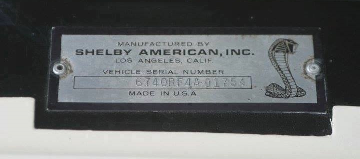 1967 Shelby GT 500 with misstamped VIN plate (Components Code)