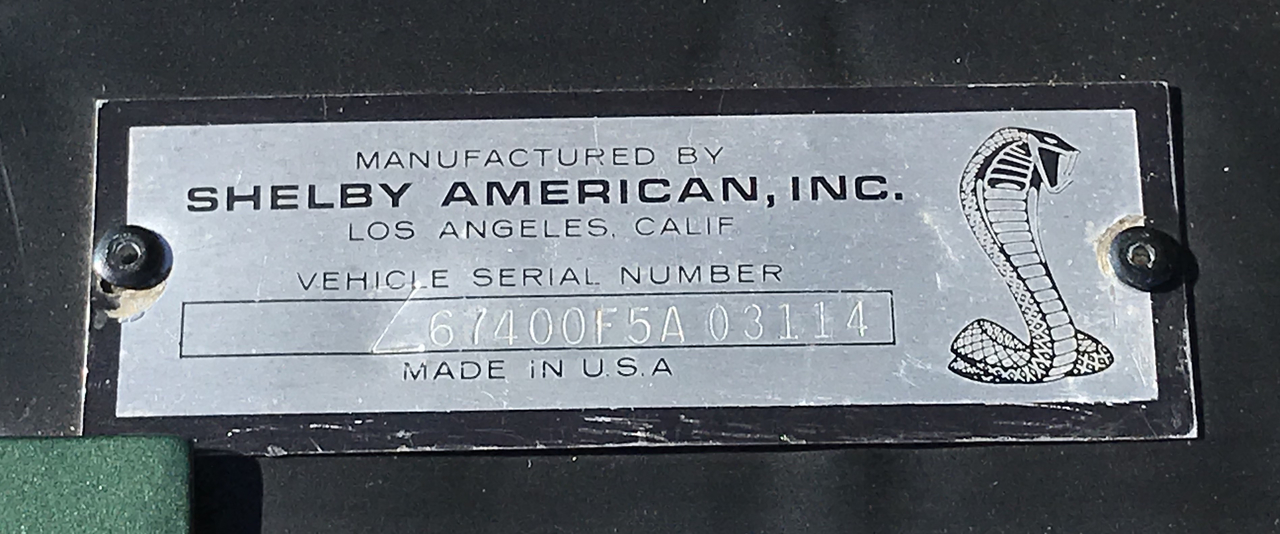 1967 Shelby GT VIN Plate with Z Prefix